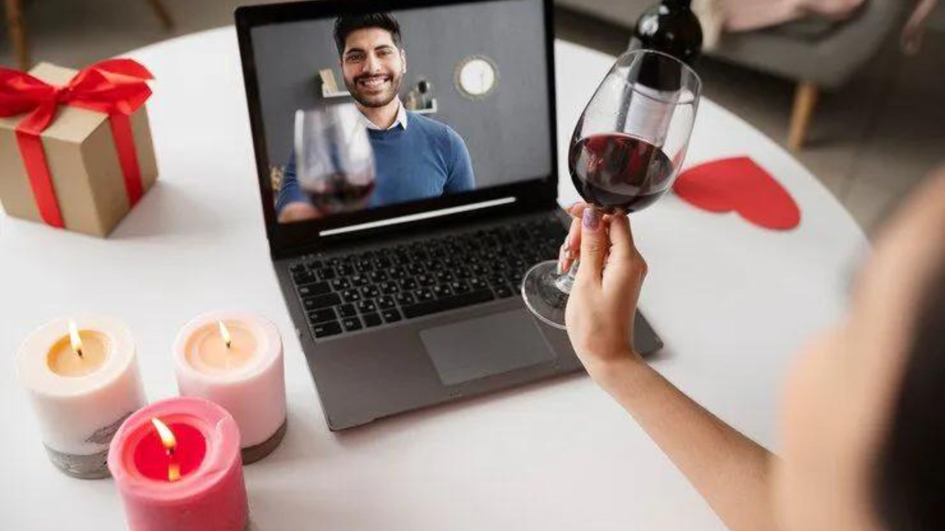 A Long Distance Couple Doing a Video Call Online